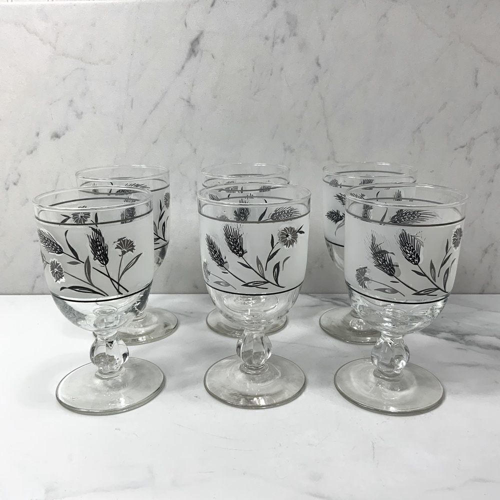 Set of 6 VINTAGE LIBBEY frosted goblets